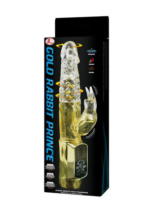 Klarer transparenter plastik rabbit-vibrator mit goldfarbenem sockel und bedienfeld von BAILE US Rabbit Gold Prince
