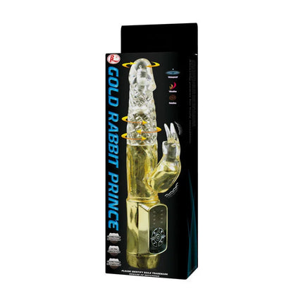 Klarer transparenter plastik rabbit-vibrator mit goldfarbenem sockel und bedienfeld von BAILE US Rabbit Gold Prince