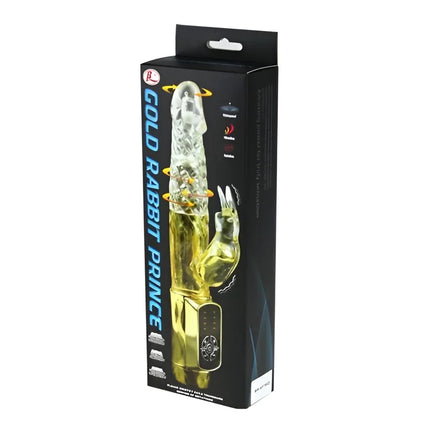 Transparent gelber rabbit-vibrator aus Kunststoff mit goldenem Sockel und Bedienfeld von BAILE US Rabbit Gold Prince