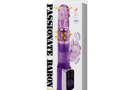 Lila transluzenter plastik-vibrationsspielzeug baile us rabbit passion baron mit handförmiger basis und bedienfeld