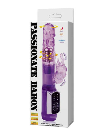 Lila transluzenter plastik-vibrationsspielzeug baile us rabbit passion baron mit handförmiger basis und bedienfeld