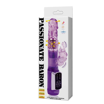 Lila transluzenter plastik-vibrationsspielzeug baile us rabbit passion baron mit handförmiger basis und bedienfeld