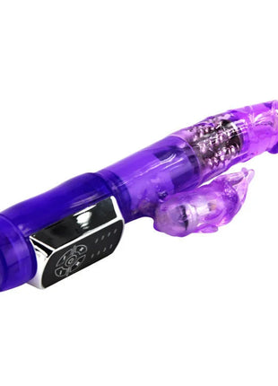 Purple transparenter plastikkaninchen-vibrator mit silberner bedienleiste und schwarzen tasten von baile us rabbit passion baron
