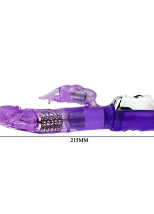 Baile us super sex rabbit ist ein lila transparenter plastikhase vibrator mit silbernem metallknopf und kugellager innen