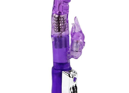 Baile us super sex rabbit lila durchsichtiger plastik vibrator in hasenform mit silberner metallbasis und triggermechanismus