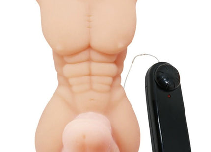 Beige silikon vibrator in form eines männlichen torsos mit vibration und schwarzer fernbedienung von baile