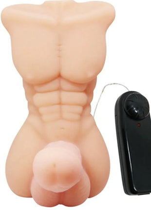 Beige silikon vibrator in form eines männlichen torsos mit vibration und schwarzer fernbedienung von baile