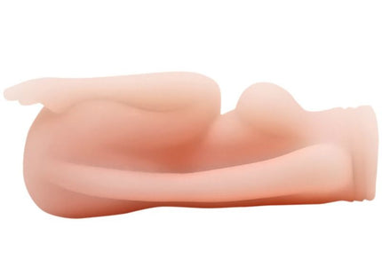 Ein pfirsichfarbener, glatt-texturierter silikon-mini-masturbator in realistischer menschlicher form von baile