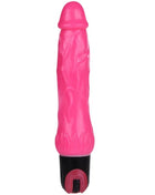 Ein vibrierendes rosa silikonspielzeug von baile mit gerillter oberfläche und schwarzer basis mit rotem knopf
