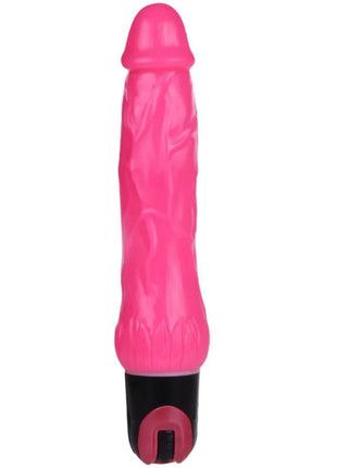 Ein vibrierendes rosa silikonspielzeug von baile mit gerillter oberfläche und schwarzer basis mit rotem knopf