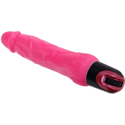 Rosa silikon vibrator mit mehrstufiger vibrationskontrolle und schwarzem rotem bedienfeld am ende von BAILE