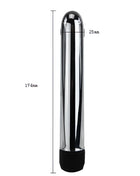 Silverfarbener zylindrischer vibrator baile mit schwarzer strukturierter basis 17,4 mm durchmesser 25 mm länge