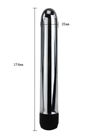 Silverfarbener zylindrischer vibrator baile mit schwarzer strukturierter basis 17,4 mm durchmesser 25 mm länge