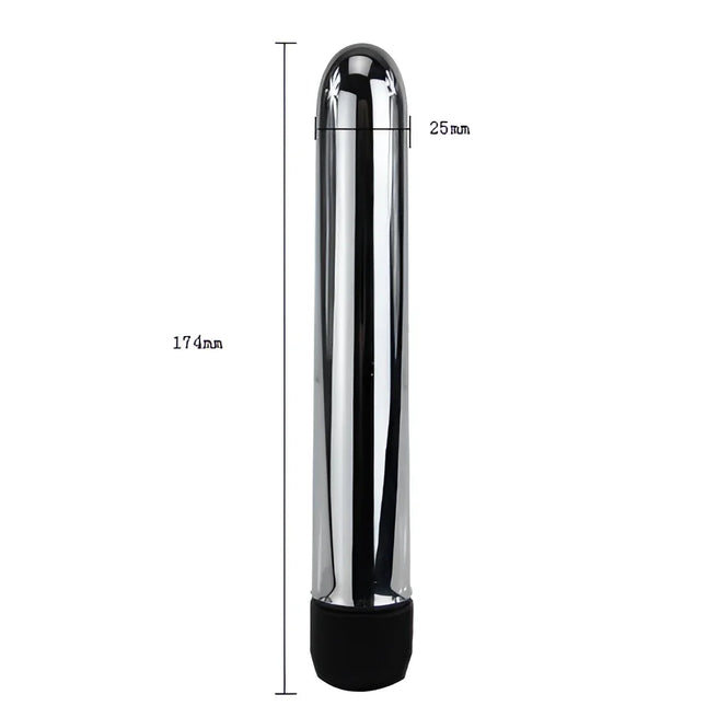 Silverfarbener zylindrischer vibrator baile mit schwarzer strukturierter basis 17,4 mm durchmesser 25 mm länge
