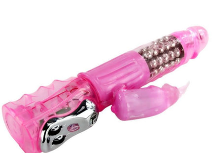 Rosa plastik rabbit vibrator von baile mit rotationsfunktion mehrgeschwindigkeiten silberknopf und sichtbaren metallperlen