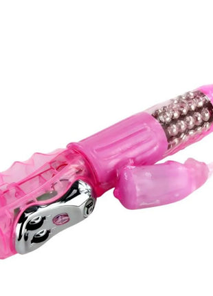 Rosa plastik rabbit vibrator von baile mit rotationsfunktion mehrgeschwindigkeiten silberknopf und sichtbaren metallperlen