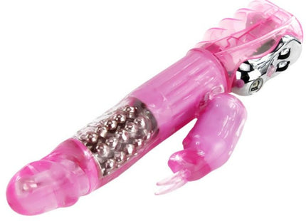 Baile vibrator mit rotation und rabbit in rosa transluzentem kunststoff mit silbernen kugeln und chromkopf