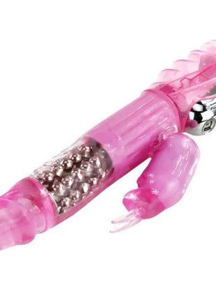 Baile vibrator mit rotation und rabbit in rosa transluzentem kunststoff mit silbernen kugeln und chromkopf