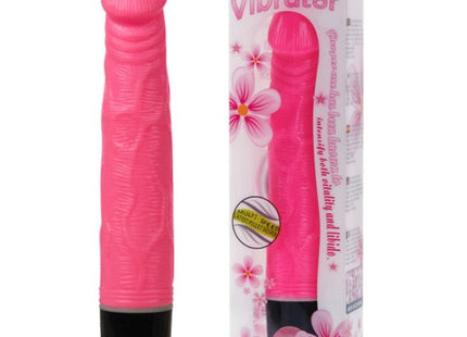 Baile vibrator multispeed 21 5 cm rosa aus silikon mit schwarzer basis und rotem knopf in blumiger verpackung
