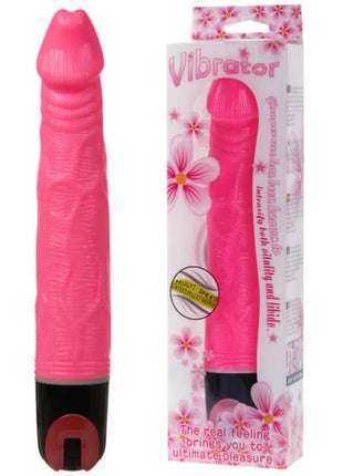 Baile vibrator multispeed 21 5 cm rosa aus silikon mit schwarzer basis und rotem knopf in blumiger verpackung