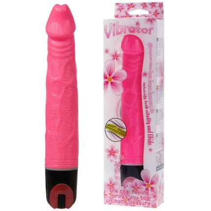 Baile vibrator multispeed 21 5 cm rosa aus silikon mit schwarzer basis und rotem knopf in blumiger verpackung