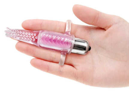 Baile vibrofingerstimulator pink transparenter silikonfinger vibrator mit silbernem akkufach und strukturierten rindern