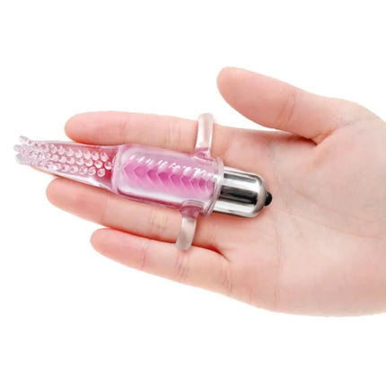 Baile vibrofingerstimulator pink transparenter silikonfinger vibrator mit silbernem akkufach und strukturierten rindern