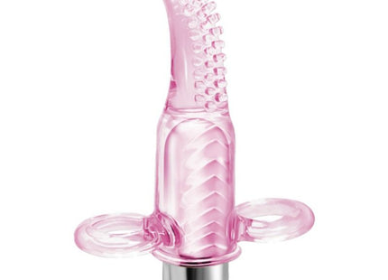 Baile vibrofingerstimulator aus pink transparentem silikon mit gebogenem, strukturiertem spitz und zwei griffen