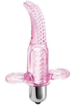 Baile vibrofingerstimulator aus pink transparentem silikon mit gebogenem, strukturiertem spitz und zwei griffen