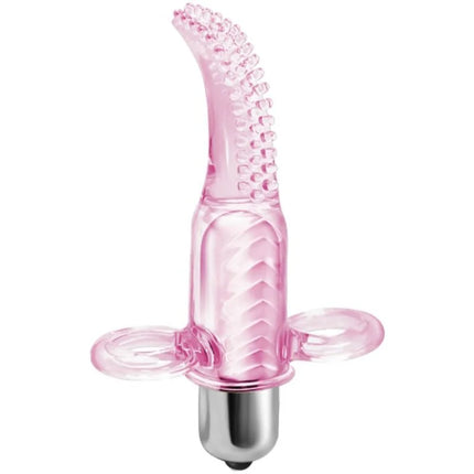 Baile vibrofingerstimulator aus pink transparentem silikon mit gebogenem, strukturiertem spitz und zwei griffen