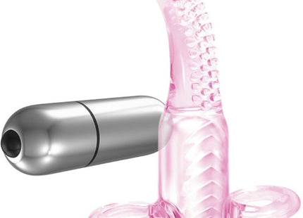 Baile vibrofingerstimulator aus rosa transparentem silikon mit gebogenem, strukturiertem spitzen und zwei runden basen