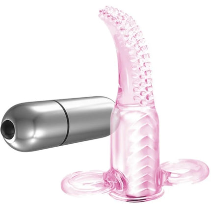 Baile vibrofingerstimulator aus rosa transparentem silikon mit gebogenem, strukturiertem spitzen und zwei runden basen