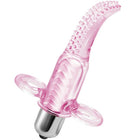 Baile vibrofingerstimulator aus durchsichtigem pinkem silikon mit gebogenem, strukturiertem kopf und zwei klaren schlaufengriffen
