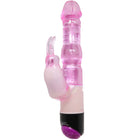 Pink transluzenter vibrationskaninchen mit schwarzer basis und lila knopfe von baile waves of pleasure fantasy 23 cm