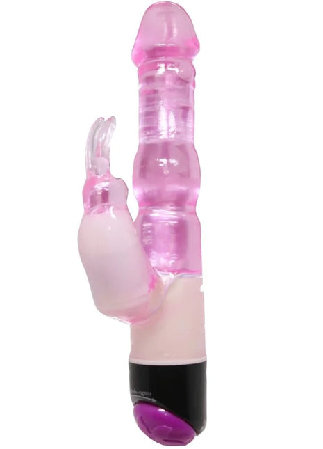 Pink transluzenter vibrationskaninchen mit schwarzer basis und lila knopfe von baile waves of pleasure fantasy 23 cm
