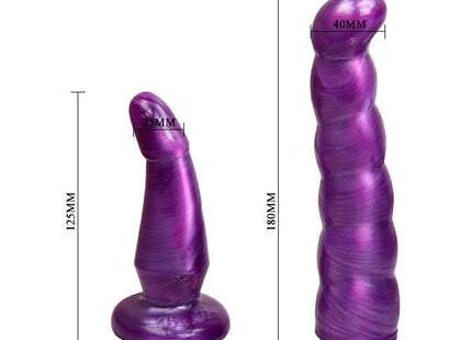 Lila silikon dildo mit gedrehter, gerippter oberfläche in zwei größen von baile für anal und vaginalgebrauch