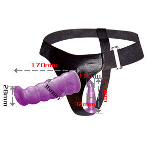 Lila silikon dildo in phallusform mit schwarzem lederähnlichem gurt von Baile für anal und vaginalgebrauch