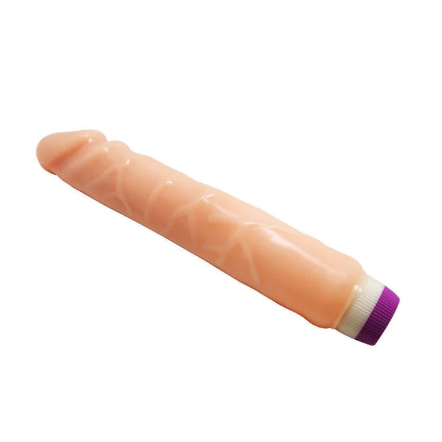 Peachfarbener silikon-vibrator mit strukturierter oberfläche und violettem deckel von baile wellen des vergnügens 25,5 cm