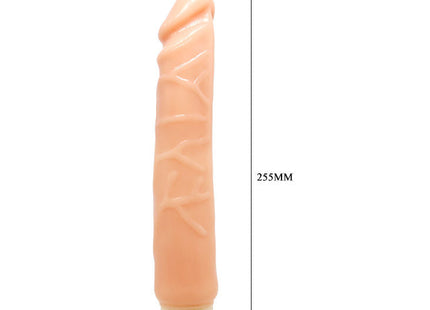 Peachfarbener silikon dildo baile wellen des vergnügens 255 mm mit lila weißem sockel und realistischem design