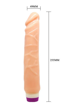 Peachfarbener silikon dildo baile wellen des vergnügens 255 mm mit lila weißem sockel und realistischem design