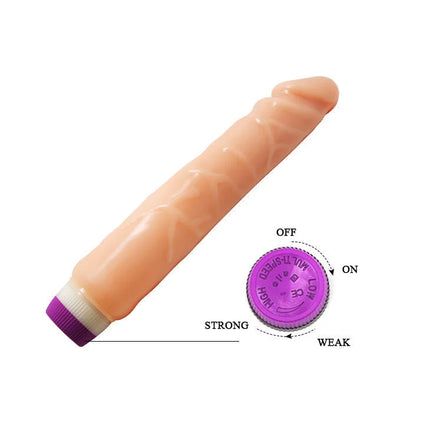 Pink silikon vibratorspielzeug mit lila und weißer kappenende und intensitätsregelung dial baile wellen des vergnügens 25,5 cm