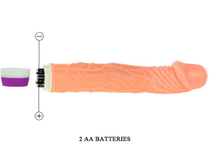 Peachfarbener silikonvibrator mit strukturierter oberfläche und lila weißem akkuboden von baile wellen des vergnügens 22,5 cm