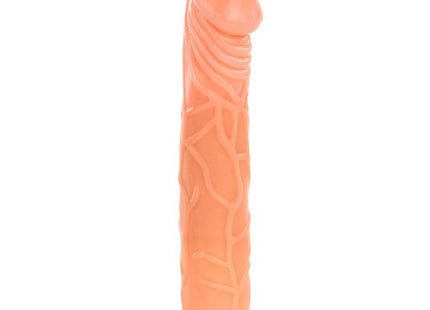 Peachfarbener silikon vibrator mit strukturierter rillen und lila weißer basis baile wellen des vergnügens 22,5 cm