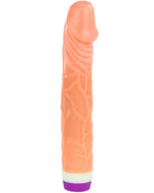 Peachfarbener silikon vibrator mit strukturierter rillen und lila weißer basis baile wellen des vergnügens 22,5 cm