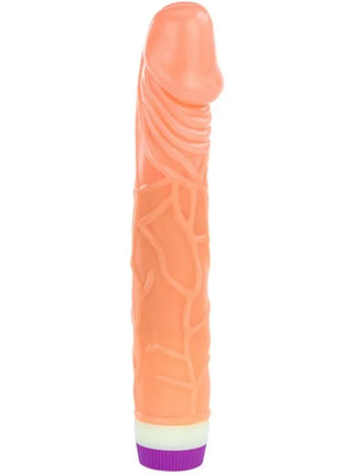 Peachfarbener silikon vibrator mit strukturierter rillen und lila weißer basis baile wellen des vergnügens 22,5 cm