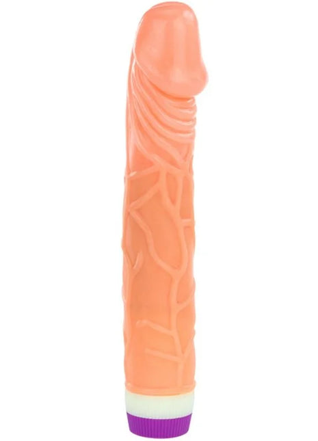 Peachfarbener silikon vibrator mit strukturierter rillen und lila weißer basis baile wellen des vergnügens 22,5 cm