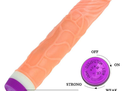 Peachfarbener silikonvibrator wellen des vergnügens 22,5 cm mit strukturierten rillen und lila weißem ende