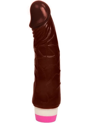 Dark brauner glänzender silikon vibrator mit strukturierten rippen und pinkem sockel 19 5 cm von baile