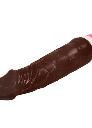 Dunkelbrauner silikonvibrator baile wellen des vergnügens 19,5 cm mit pink-weißem kappenende