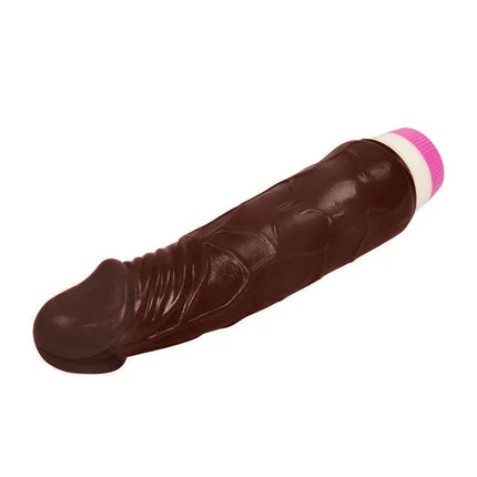 Dunkelbrauner silikonvibrator baile wellen des vergnügens 19,5 cm mit pink-weißem kappenende